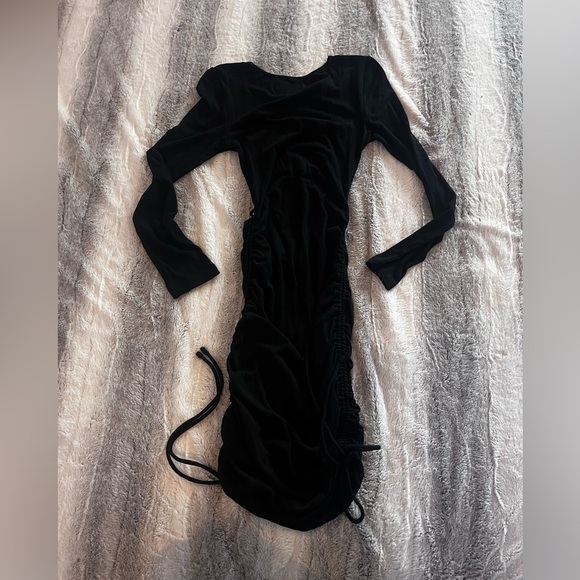 Princess Polly Black Long Sleeve Ribbed Knit Cut Out Ruched Bodycon Dress - Picture 5 of 5